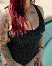 Women's Embroidered One Piece - Black Leopard
