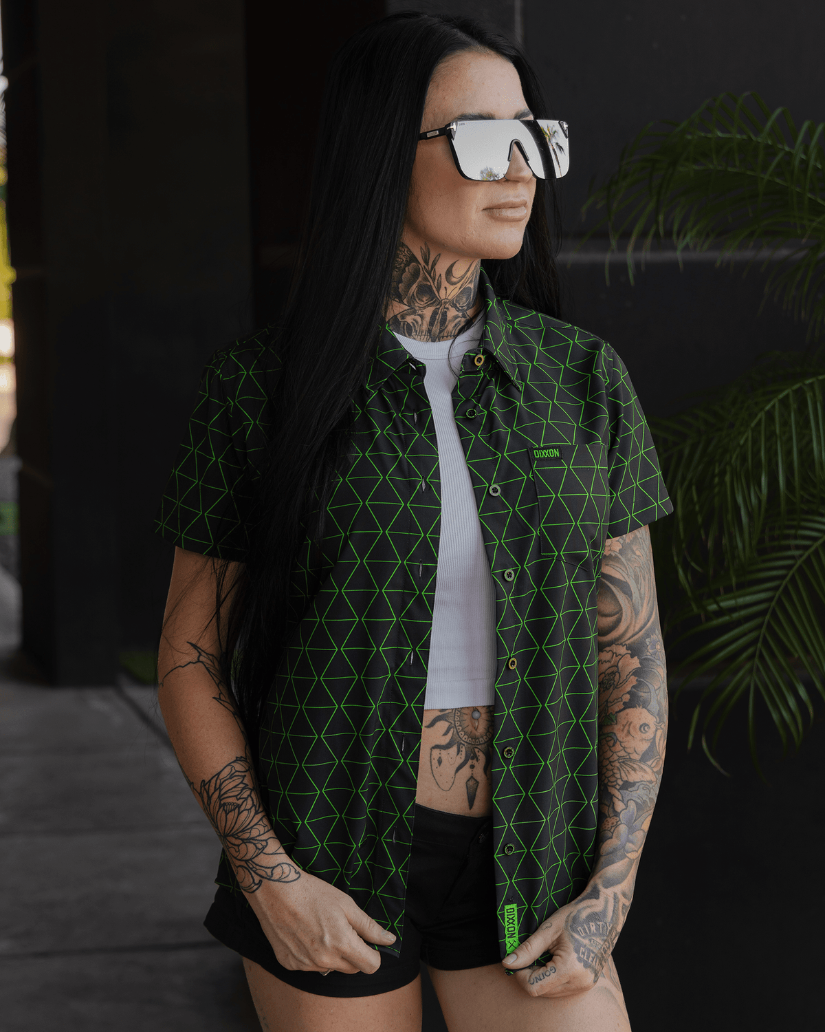 Women's Enigma Party Shirt - Black & Green - Dixxon Flannel Co. view 4