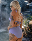 Women's Essential High Waisted Bikini Bottom - Blue & White Stripes - Dixxon Flannel Co.