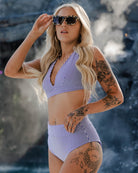 Women's Essential High Waisted Bikini Bottom - Blue & White Stripes - Dixxon Flannel Co.
