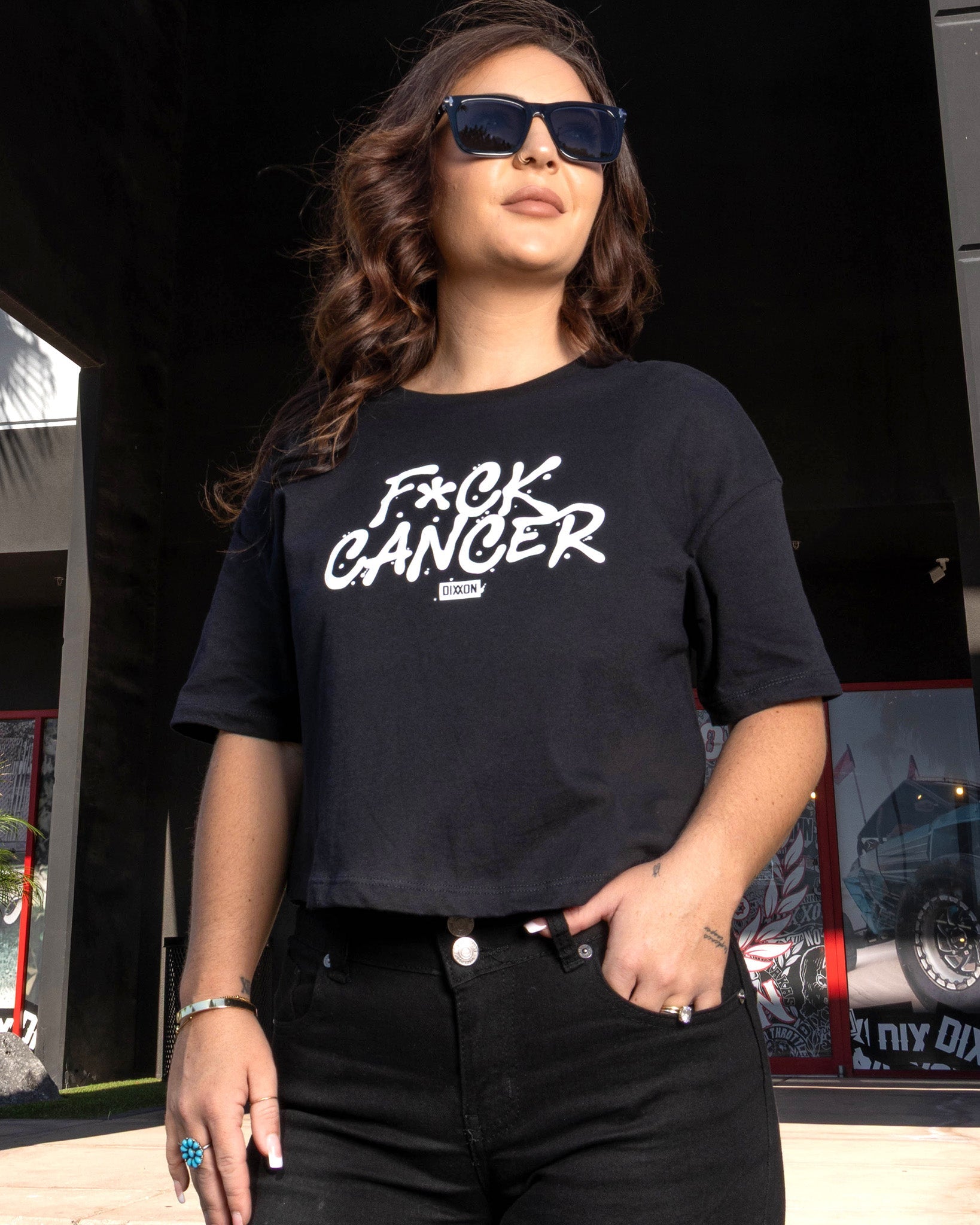 Dixxon's Women's F*ck Cancer Crop Top - Shop Now | Black Tee