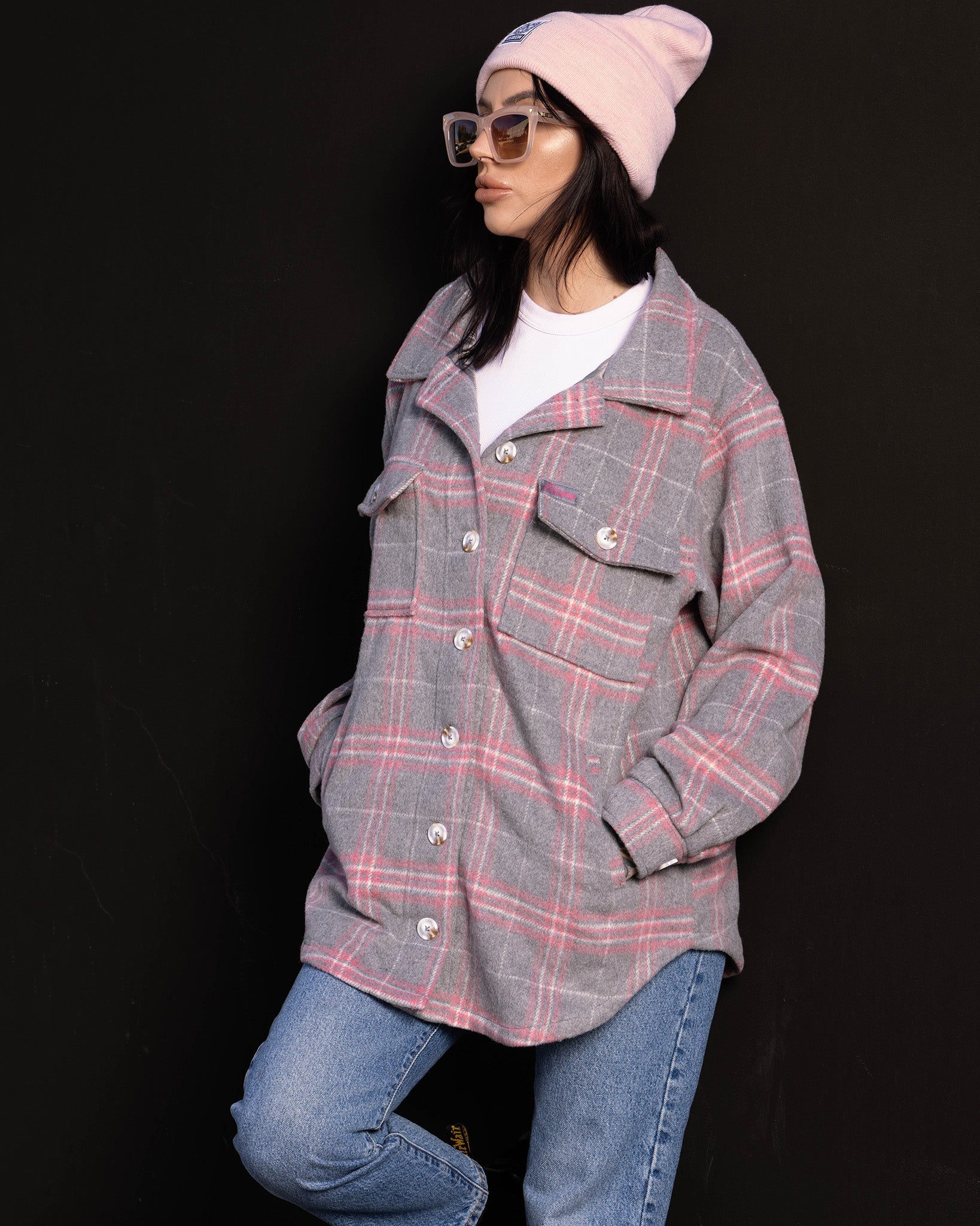 Women's Long Shacket - Gray & Pink - Dixxon Flannel Co.