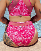 Women's Luxe Mesh High Waisted Bikini Bottom - Pink Tides - Dixxon Flannel Co.