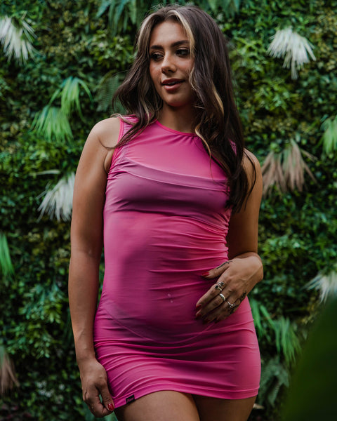 Women's Mesh Cover Up Dress - Hot Pink - WS Women's Mesh Cover Up Dress - Hot Pink - WS