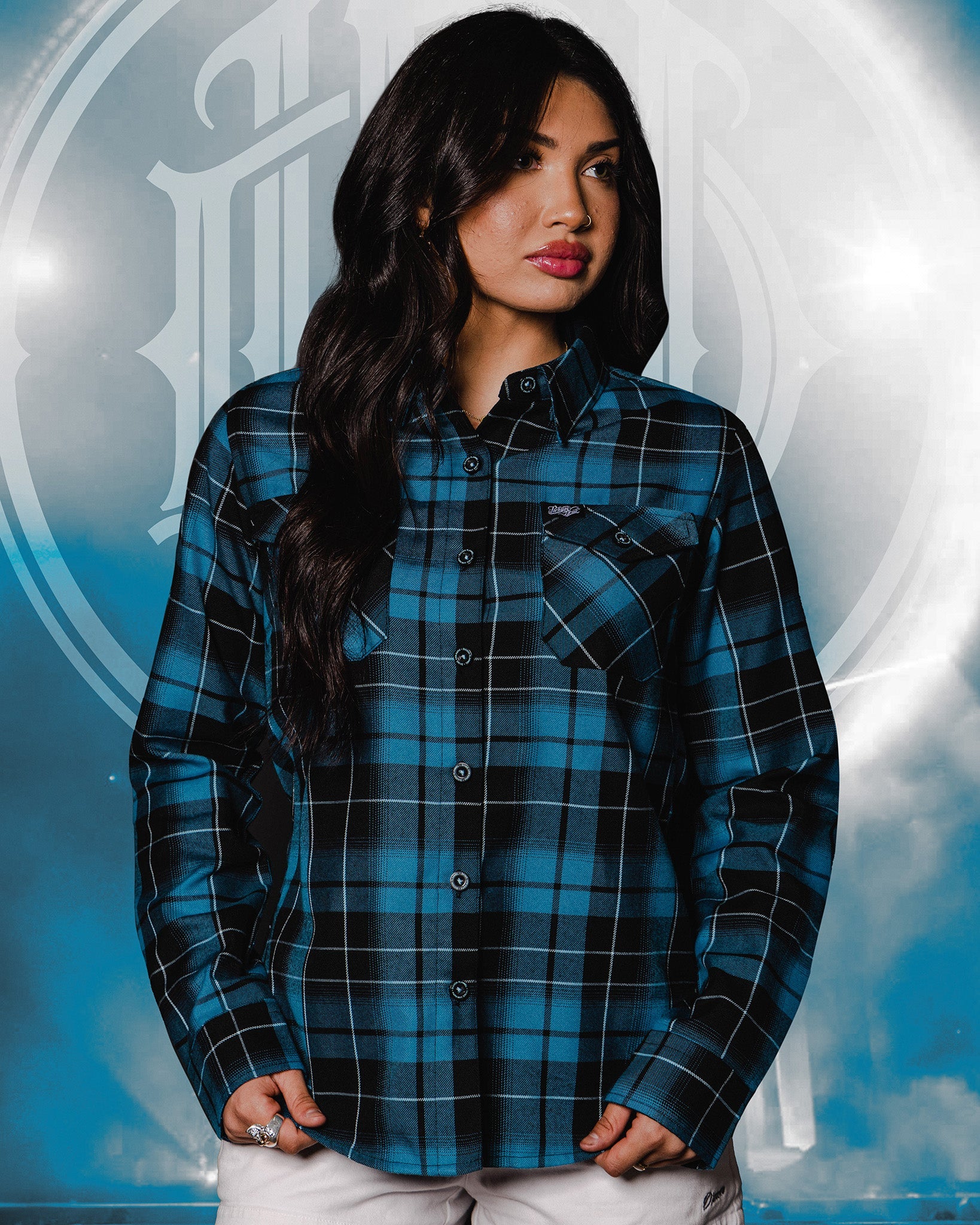 トップス Deaile Logo Check Shirt Dixxon Women's Deep Blue Flannel: Parkway Drive Style