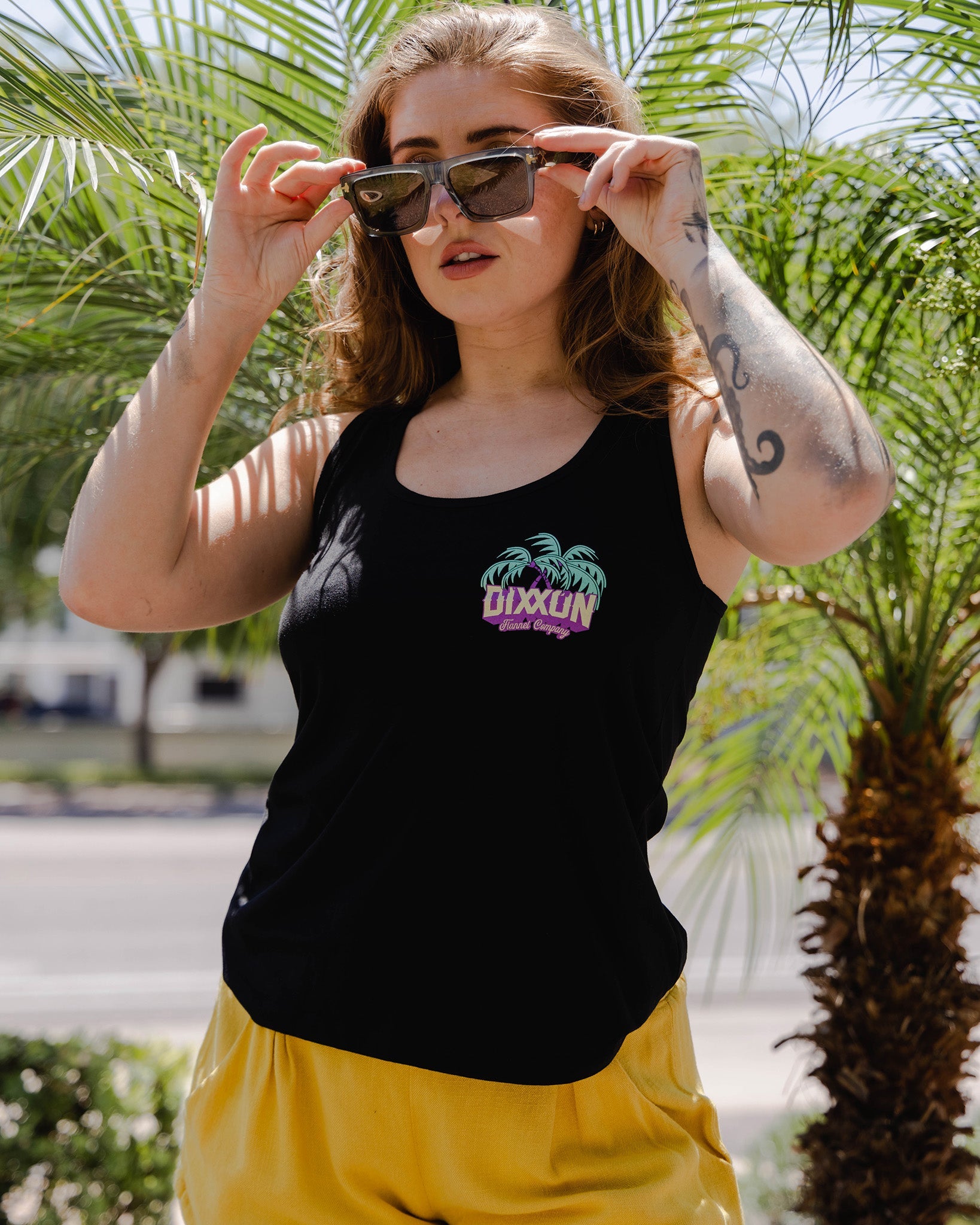 Women's Pink Low Hanging Flowy Tank - Black - Dixxon Flannel Co.