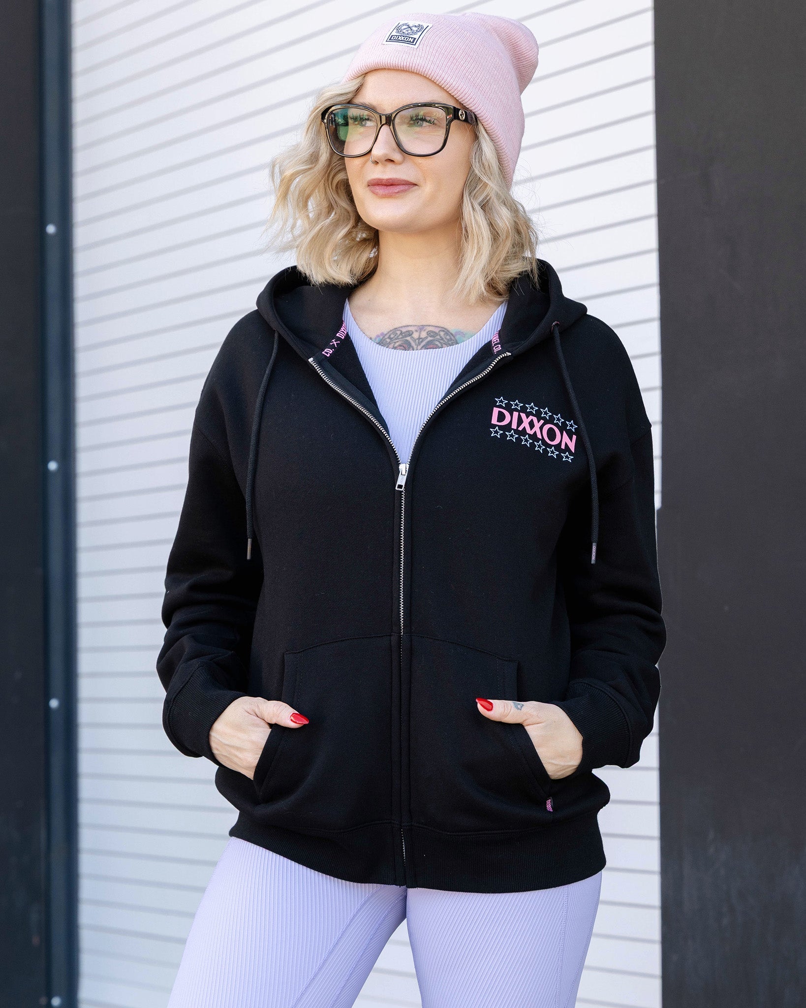 Women's Pink Plaid Palace Zip Up Hoodie - Black - Dixxon Flannel Co.