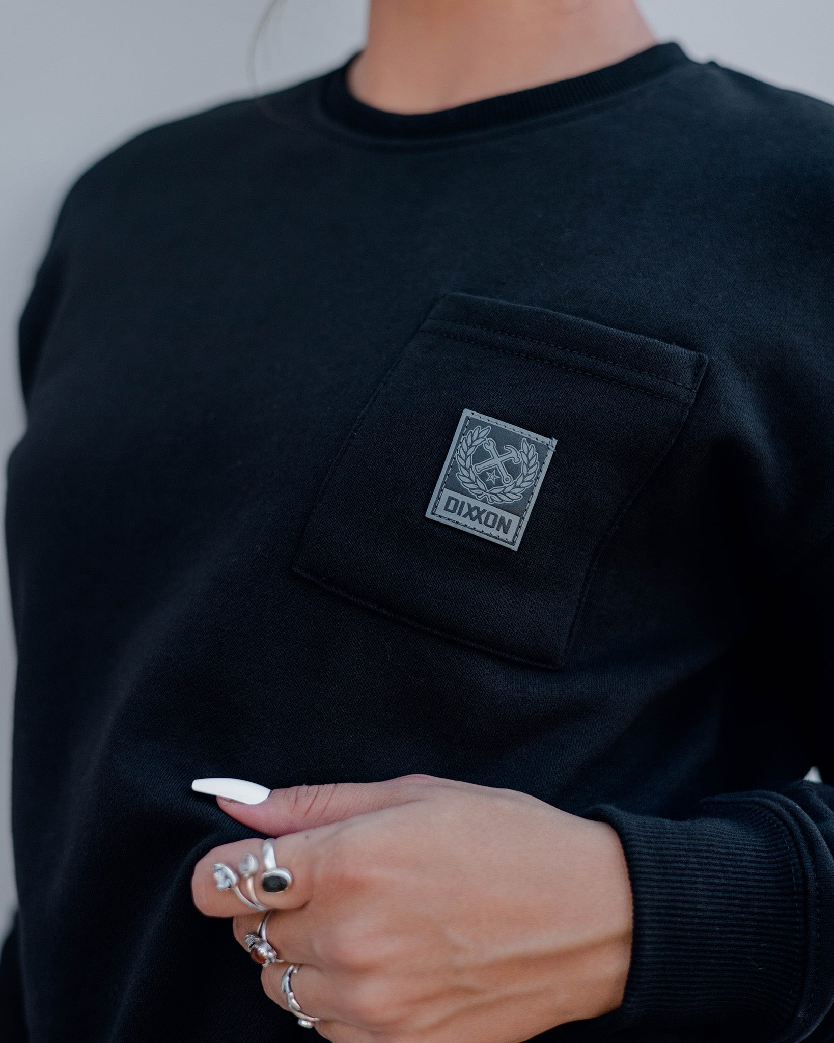 Women's Pocket Crewneck Sweatshirt - Black - Dixxon Flannel Co.