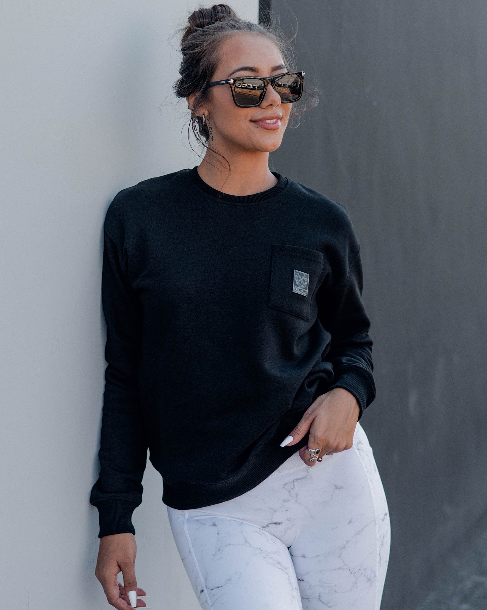 Women's Pocket Crewneck Sweatshirt - Black - Dixxon Flannel Co.