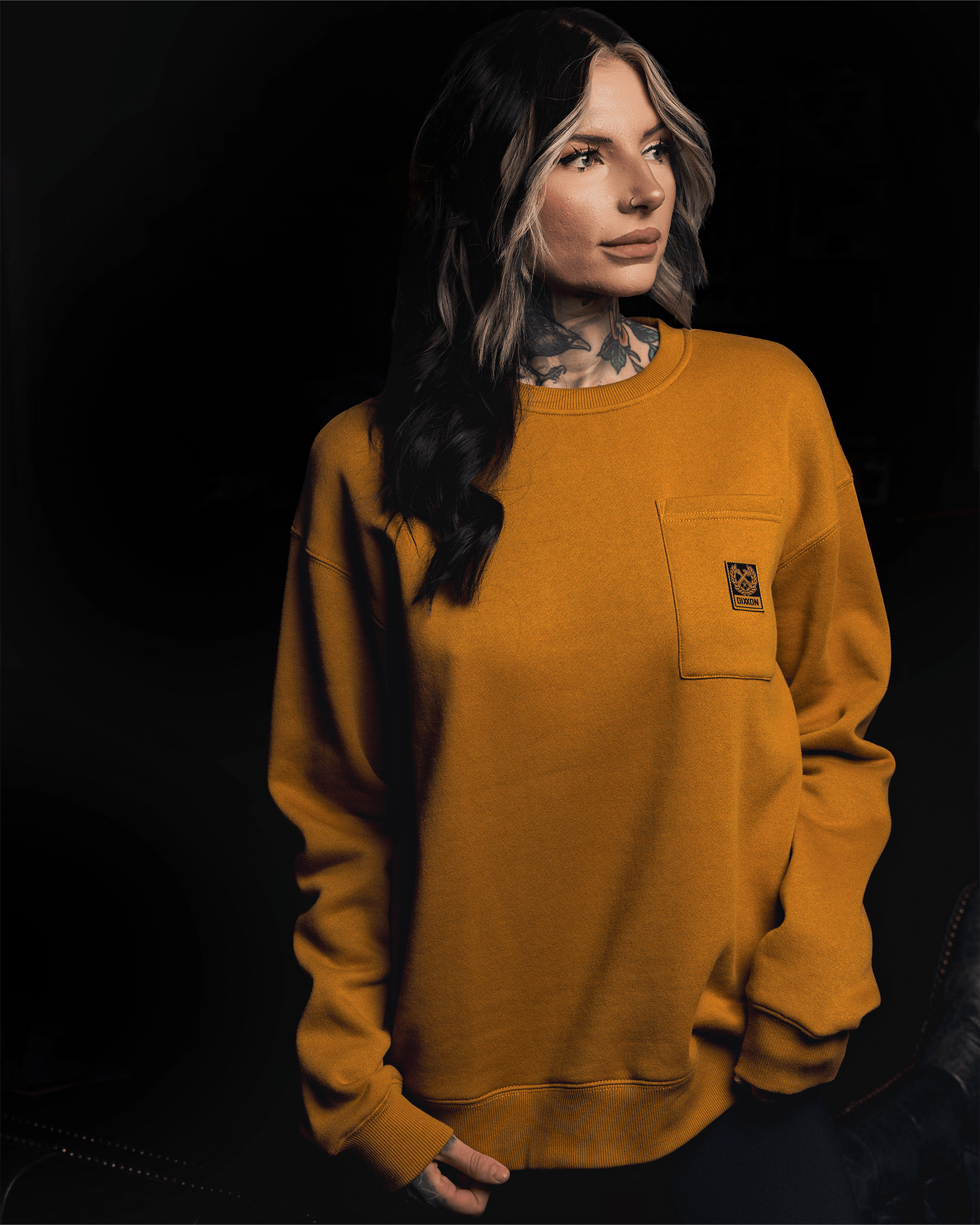Women's Pocket Crewneck Sweatshirt - Camel - Dixxon Flannel Co. view 1