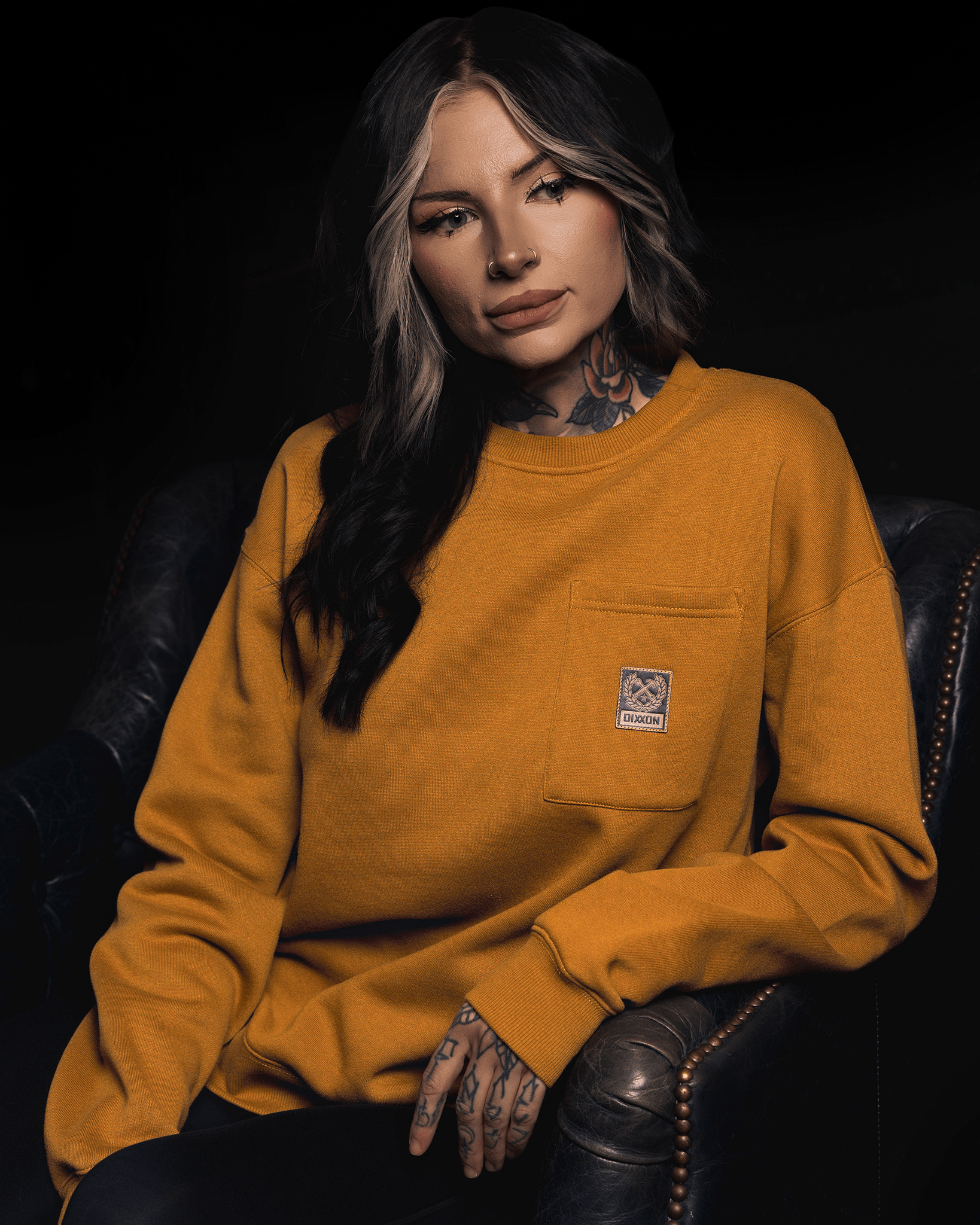 Women's Pocket Crewneck Sweatshirt - Camel - Dixxon Flannel Co. view 6