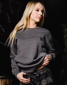 Women's Pocket Crewneck Sweatshirt - Heather Charcoal - Dixxon Flannel Co.