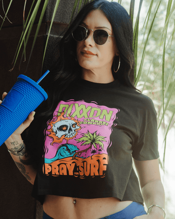 Women's Pray For Surf Crop Top - Black | Dixxon Flannel Co.