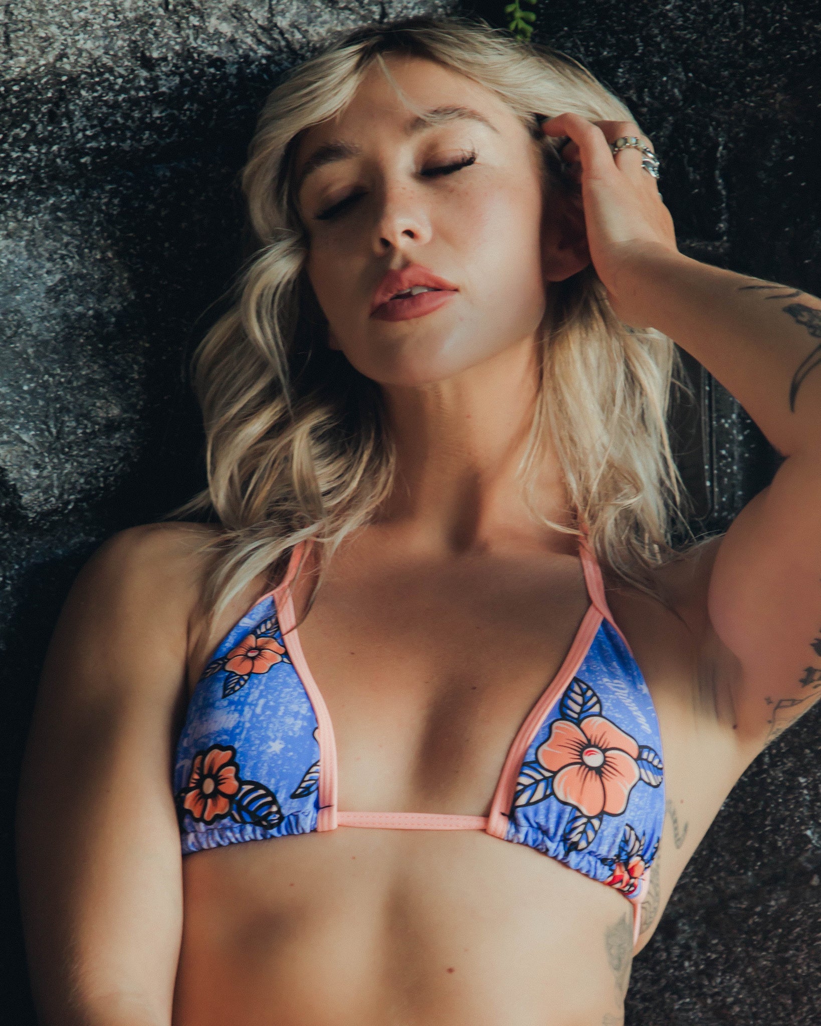 Women's Stay Gold String Bikini Top - Navy & Peach - Dixxon Flannel Co.