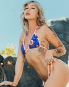 Women's Stay Gold String Bikini Top - Navy & Peach - Dixxon Flannel Co.