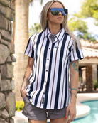 Women's The Marina Party Shirt - Navy & White - Dixxon Flannel Co.
