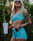 Women's Tiffany & White Coastline Gym - to - Swim Shorts - Dixxon Flannel Co.
