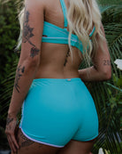 Women's Tiffany & White Coastline Gym - to - Swim Shorts - Dixxon Flannel Co.