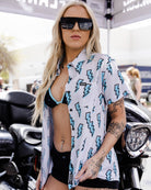 Women's Voltage Party Shirt - Gray & Blue - Dixxon Flannel Co.