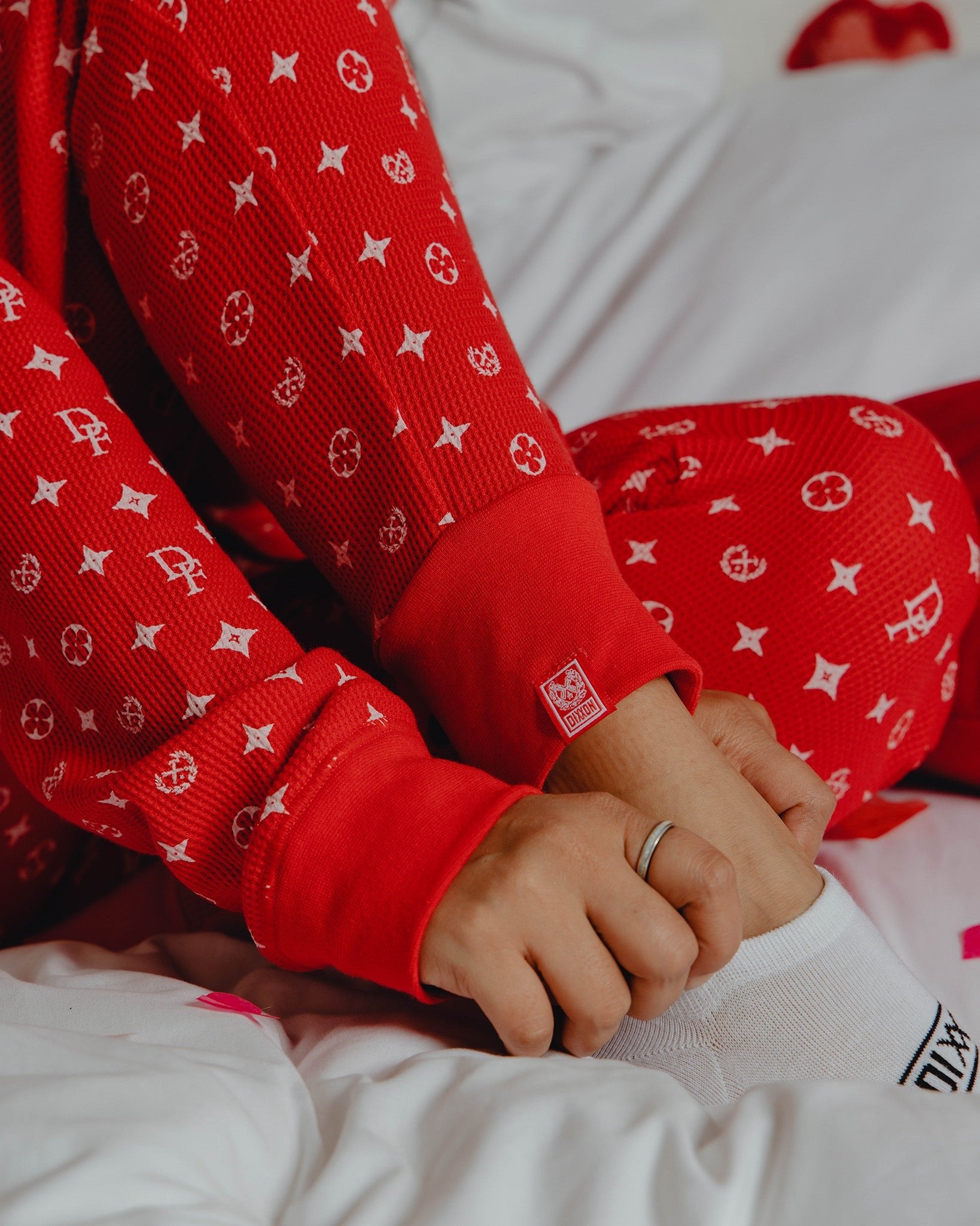 Women's Waffle Knit Joggers - Red & White Bougie - Dixxon Flannel Co.