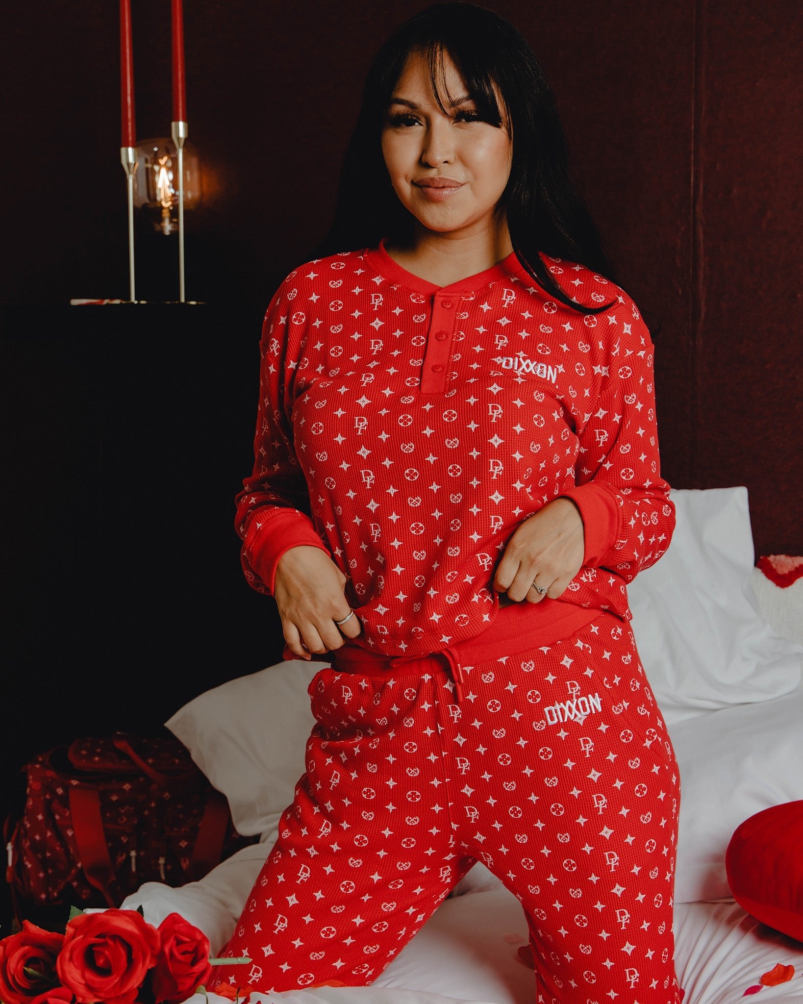 Women's Waffle Knit Long Sleeve Crop Tee - Red & White Bougie - Dixxon Flannel Co.