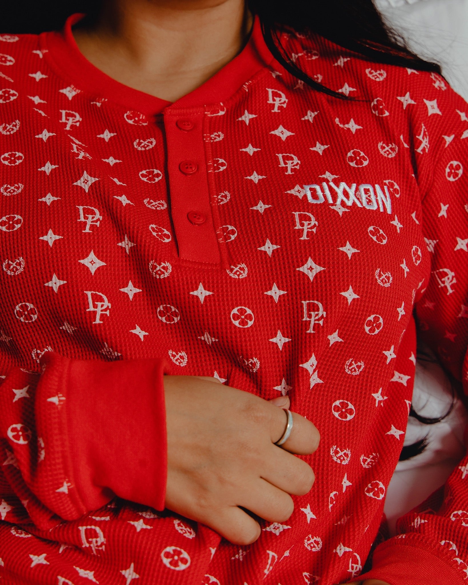 Women's Waffle Knit Long Sleeve Crop Tee - Red & White Bougie - Dixxon Flannel Co.