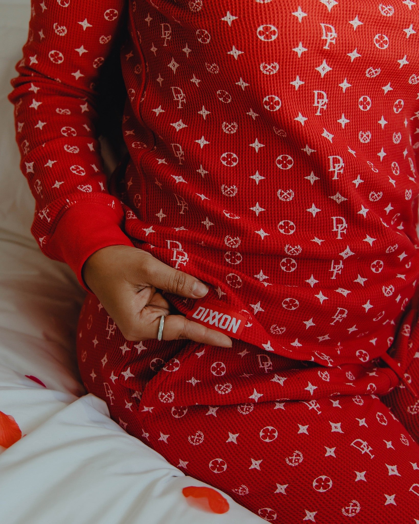 Women's Waffle Knit Long Sleeve Tee - Red & White Bougie - Dixxon Flannel Co.