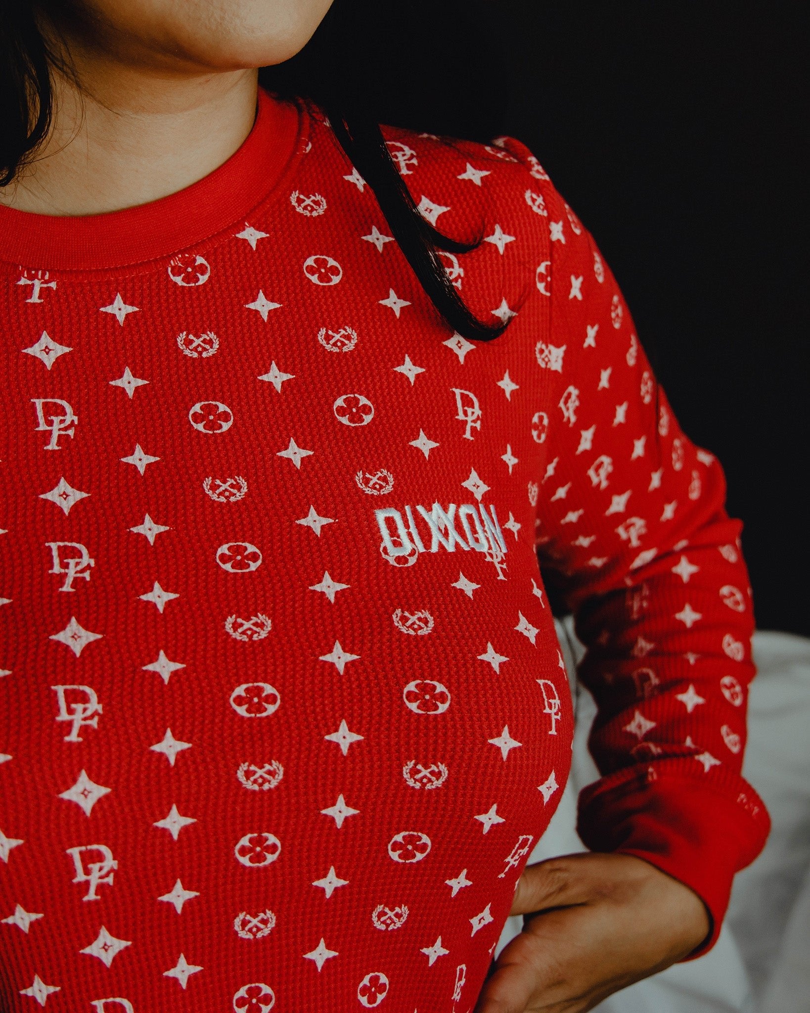 Women's Waffle Knit Long Sleeve Tee - Red & White Bougie - Dixxon Flannel Co.