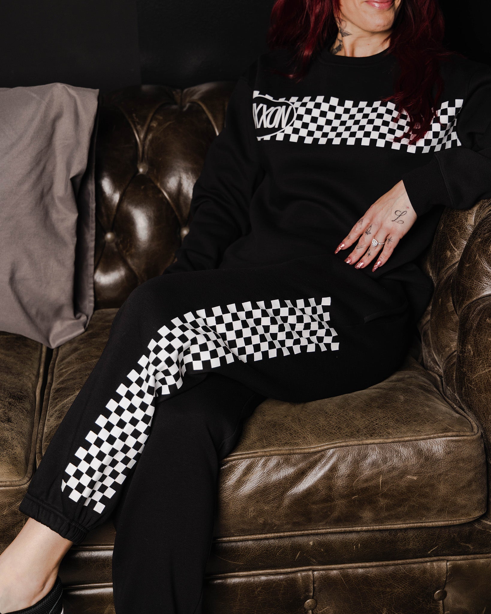 Dixxon Women's White Checkers Sweatpants - Black | Shop Now