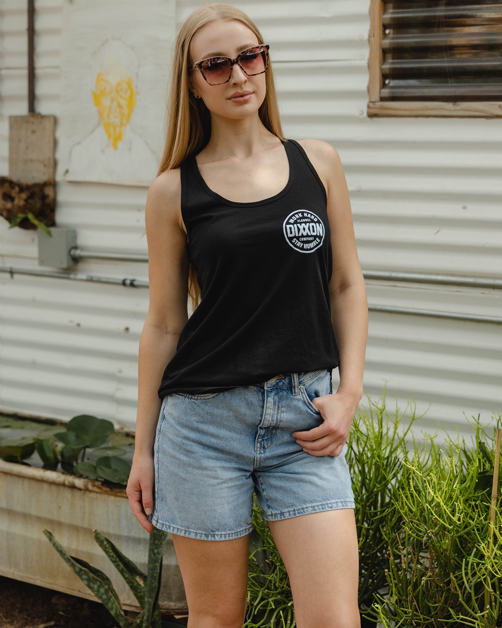 Women's White Nuevo Corpo Flowy Tank - Black - Dixxon Flannel Co.