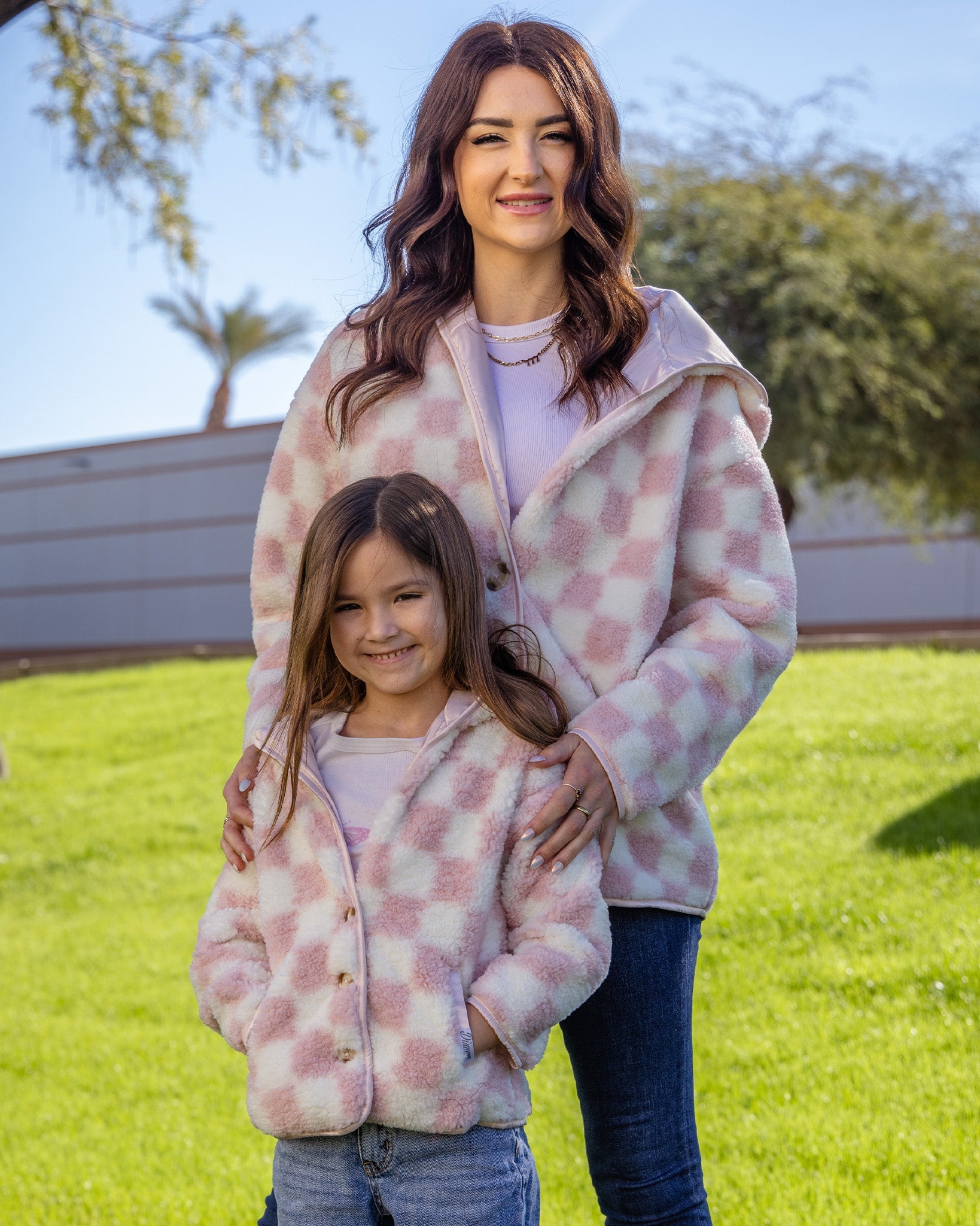 Youth Checkered Sherpa Cardigan - Pink & Cream - Dixxon Flannel Co.