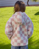 Youth Checkered Sherpa Cardigan - Pink & Cream - Dixxon Flannel Co.