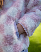 Youth Checkered Sherpa Cardigan - Pink & Cream - Dixxon Flannel Co.