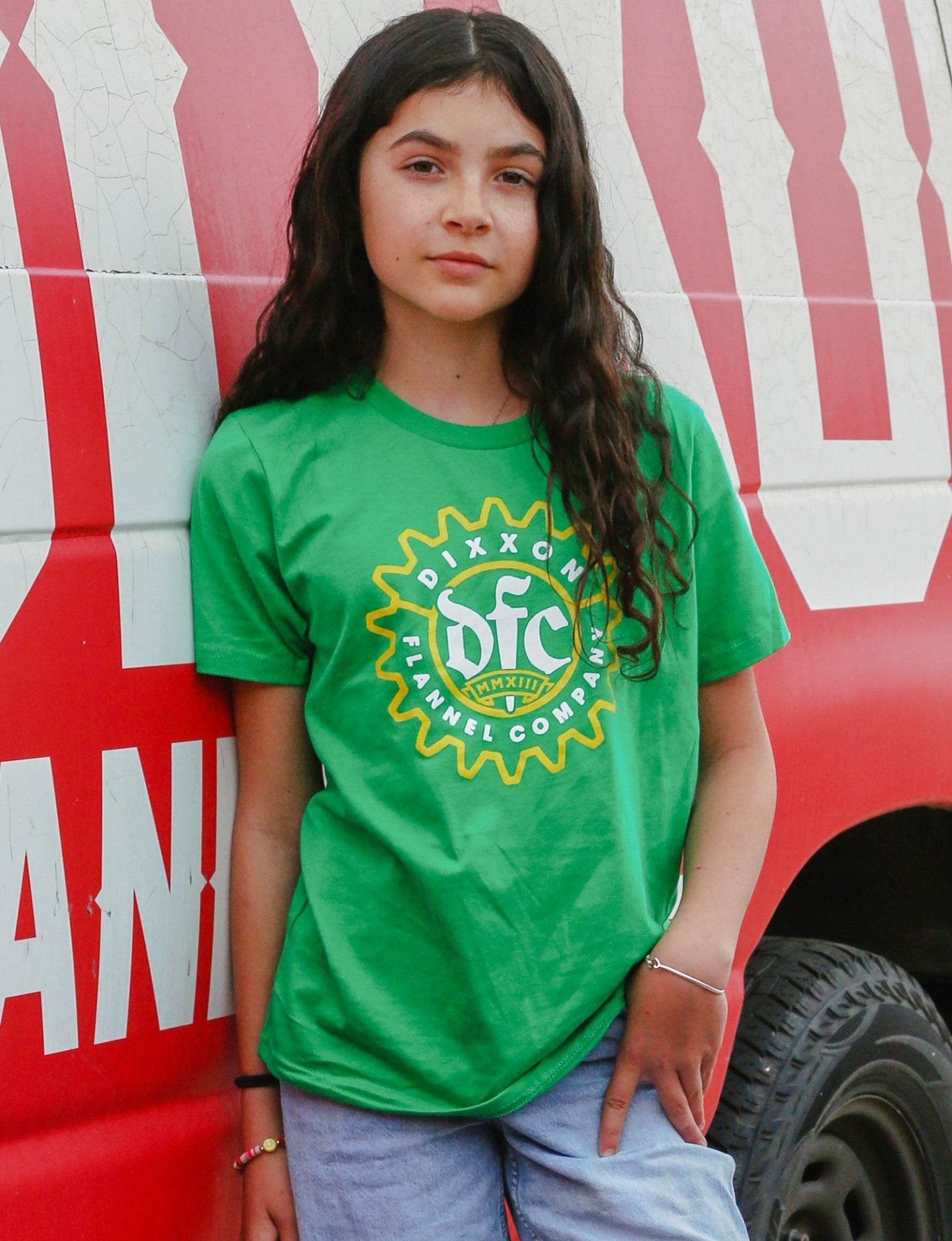 Youth White Gear Badge T-Shirt - Kelly Green - Dixxon Flannel Co.