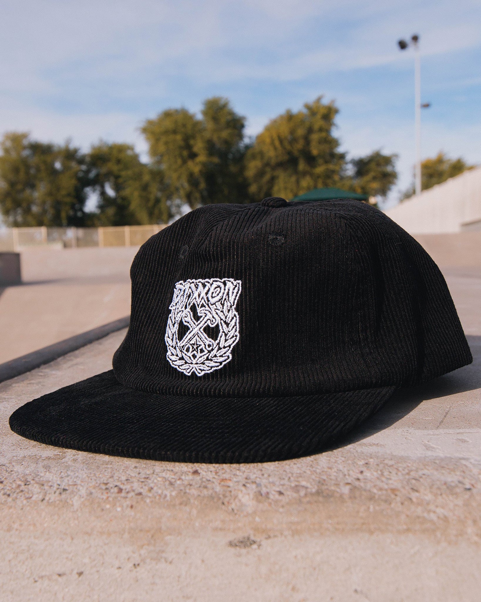 5-Panel Corduroy Party Crest Hat - Black - Dixxon Flannel Co.
