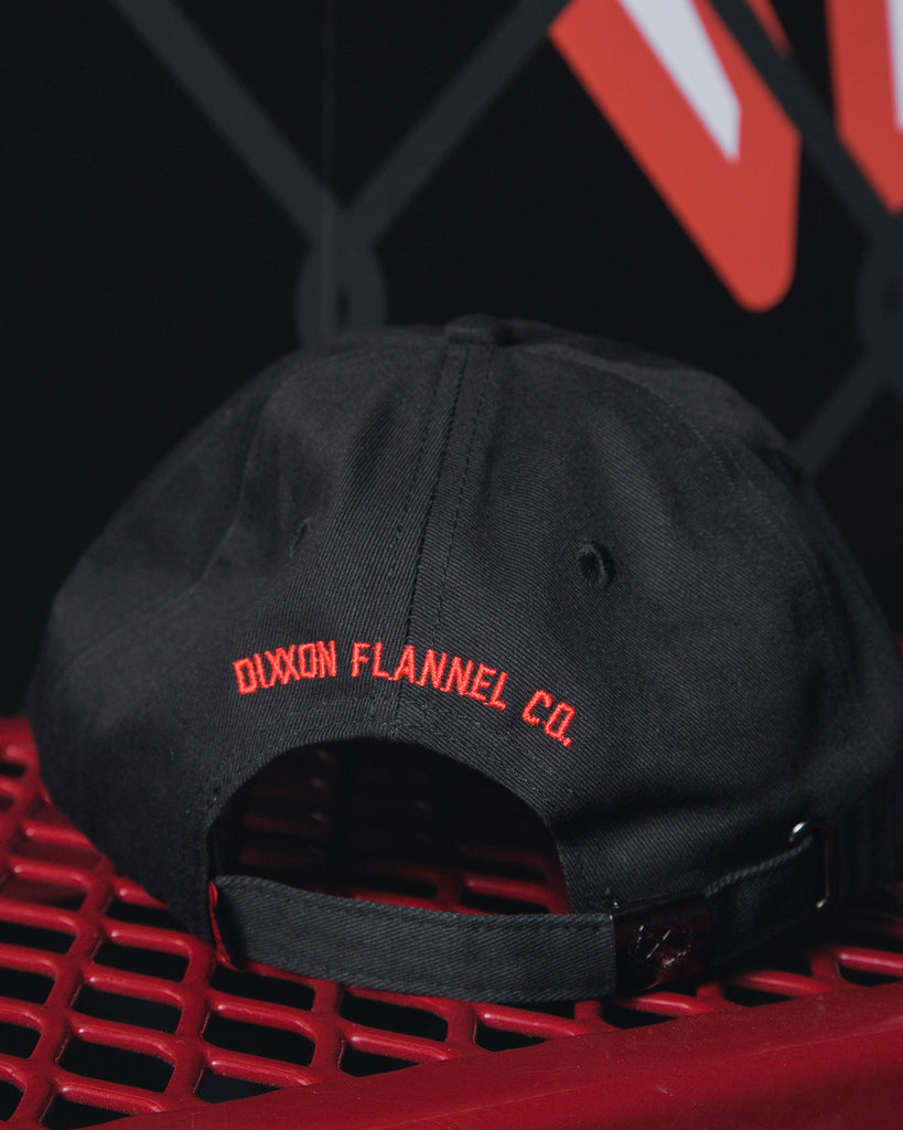 6-Panel Curved Bill Box Crest Hat - Black & Red - Dixxon Flannel Co.