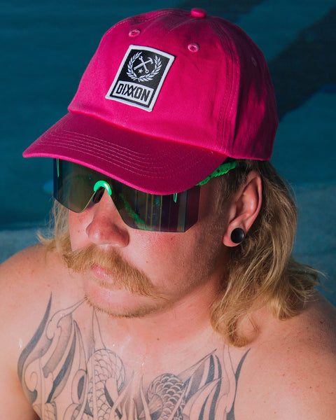 6-Panel Curved Bill Box Crest Hat - White & Pink | Dixxon