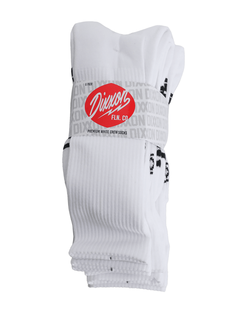 6pk Premium Crew Socks - White - Dixxon Flannel Co.