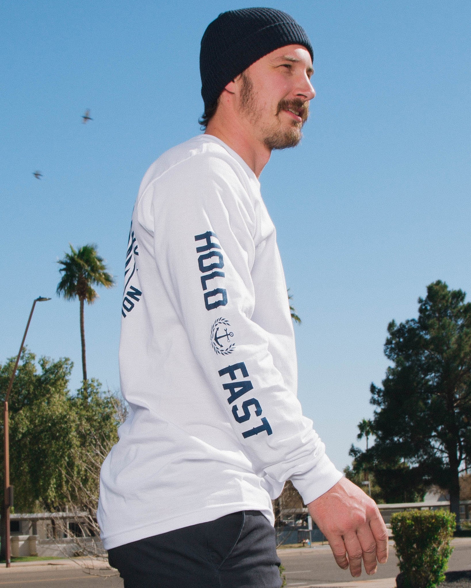 Anchor Crest Long Sleeve T-Shirt - White & Navy - Dixxon Flannel Co.