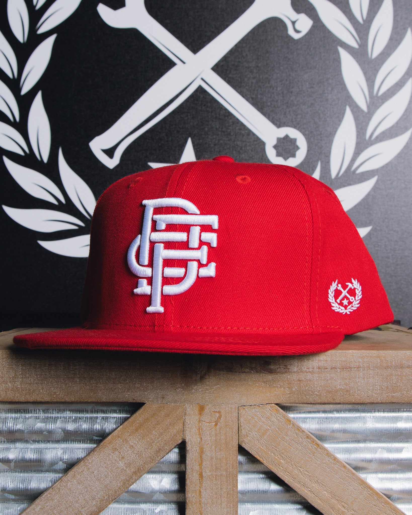 Badge Flat Bill Snapback - Red | Dixxon Flannel Co.