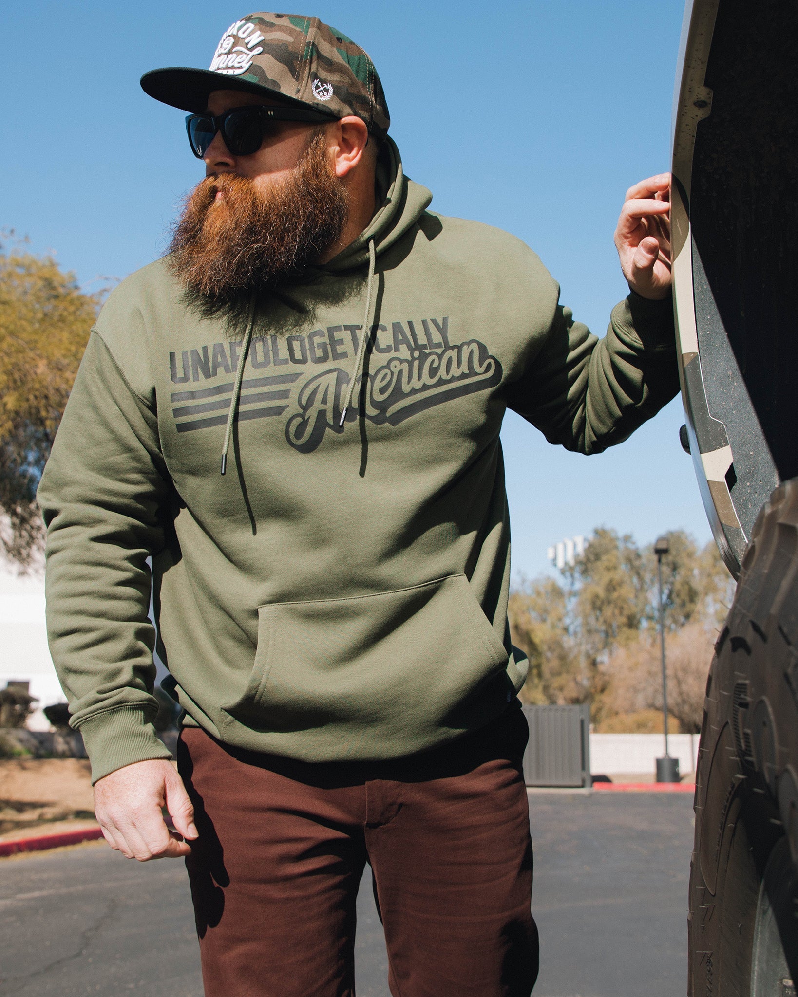 Men's Black Unapologetically American Pullover Hoodie - O.D. Green