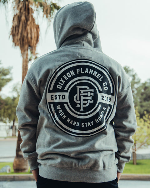 Men's Black Work Hard Badge Zip Up - Heathered Gray | Dixxon