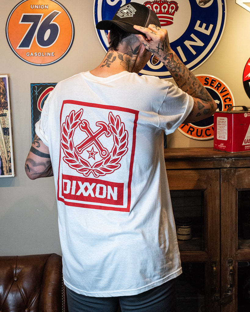 Box Crest T-Shirt - White & Red - Dixxon Flannel Co.