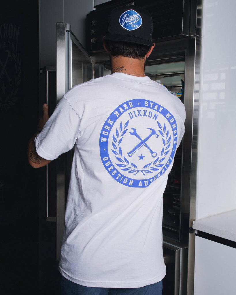 Branded T-Shirt - White & Blue - Dixxon Flannel Co.