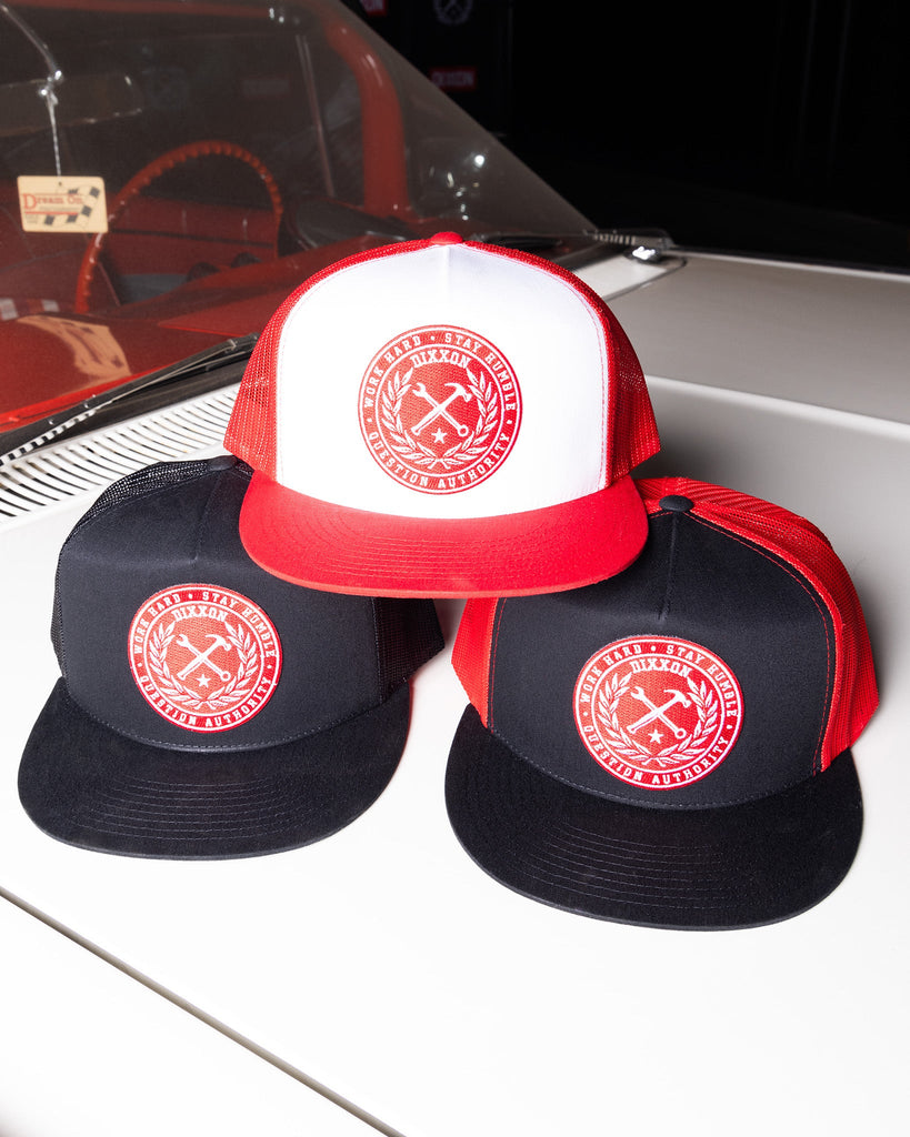 Crested Flat Bill Trucker Snapback - Red & White - Dixxon Flannel Co.