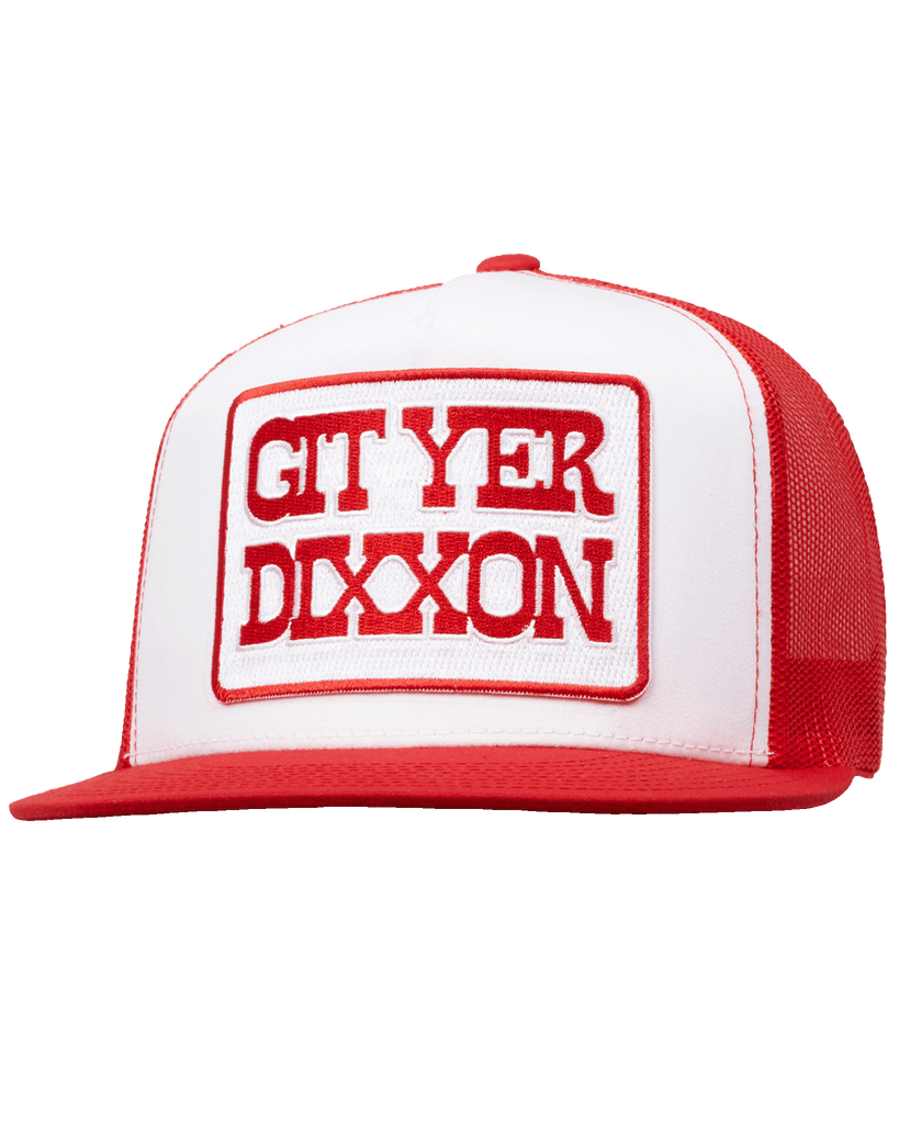 Git Yer Dixxon Flat Bill Trucker Snapback - Red & White - Dixxon Flannel Co.