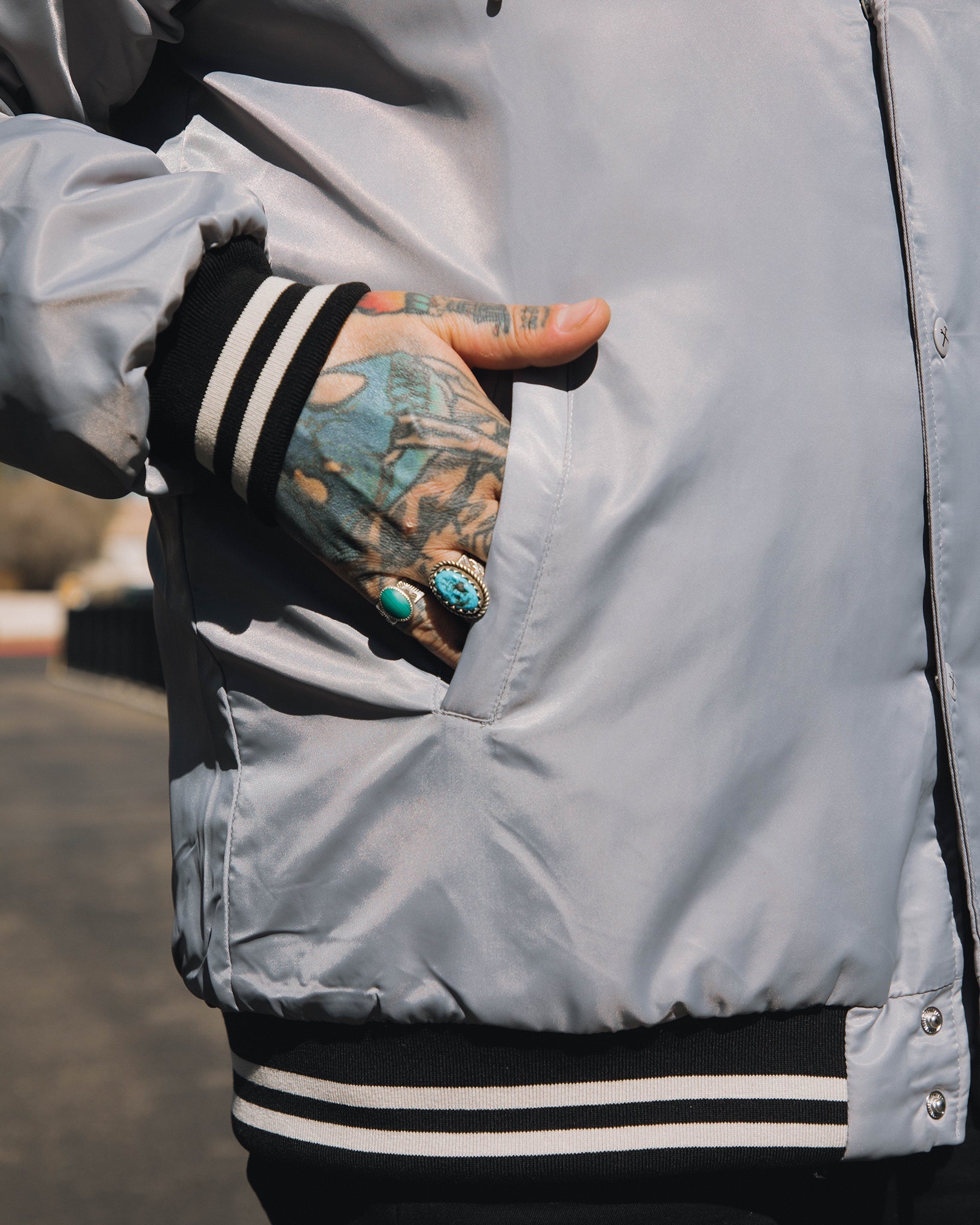 Gray Pastime Nylon Varsity Jacket - Dixxon Flannel Co.