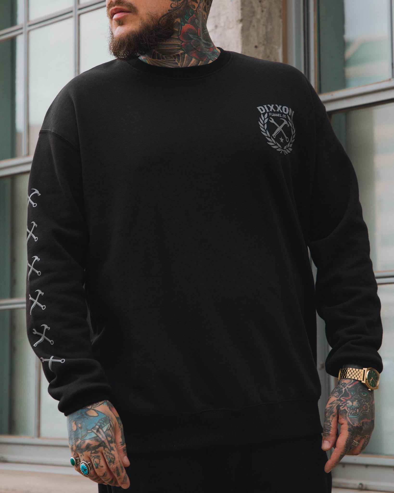 Gray Sketchy Crest Crewneck - Black - Dixxon Flannel Co.