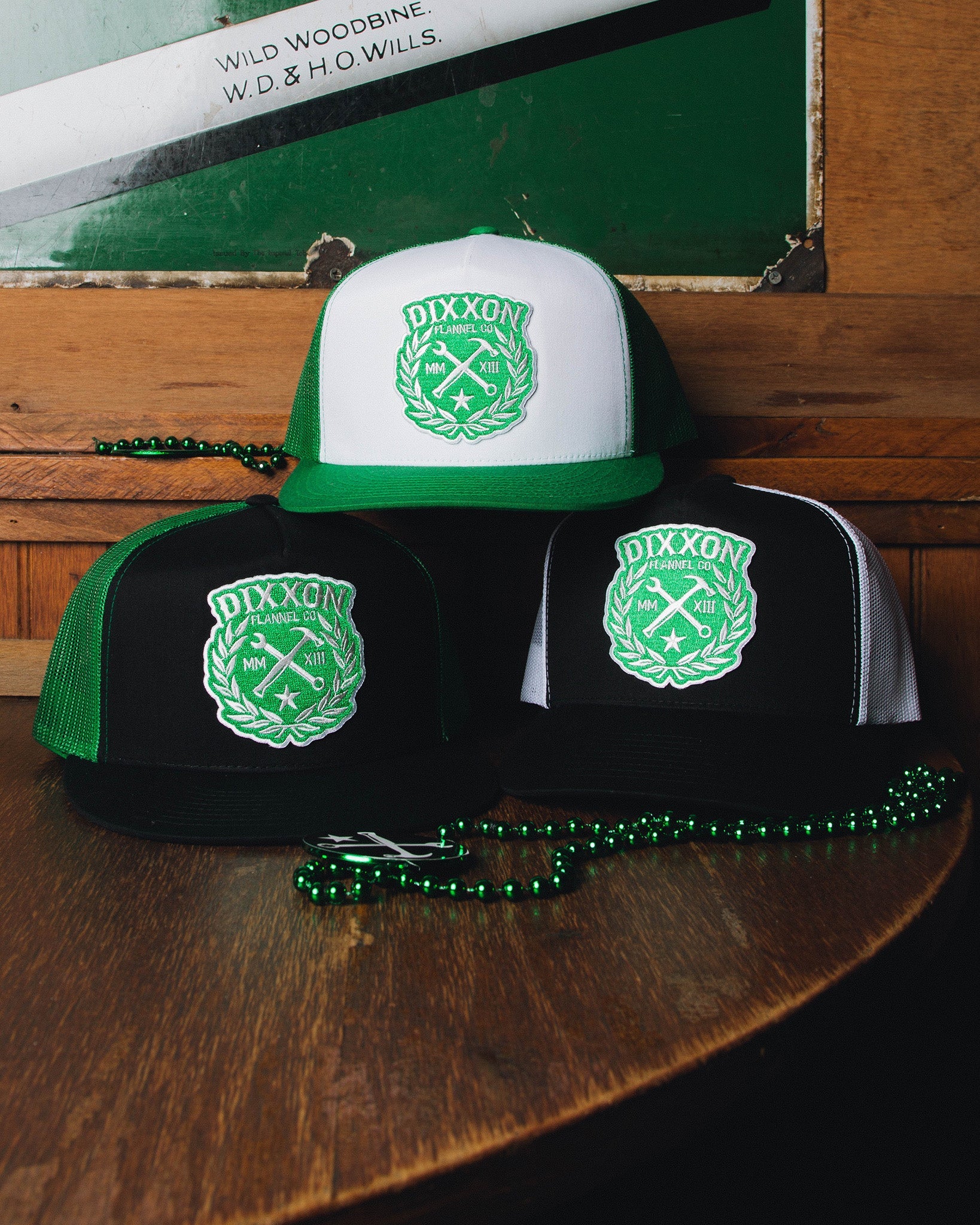 Green Sketchy Crest Flat Bill Trucker Snapback - Dixxon Flannel Co.