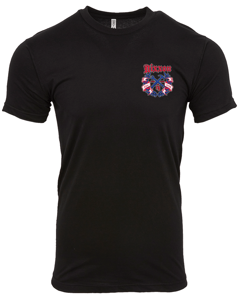 Live Free Award Crest T-Shirt - Red, White, & Blue - Dixxon Flannel Co.